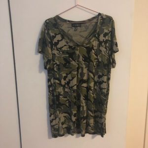 Camo Detailed Neckline Top
